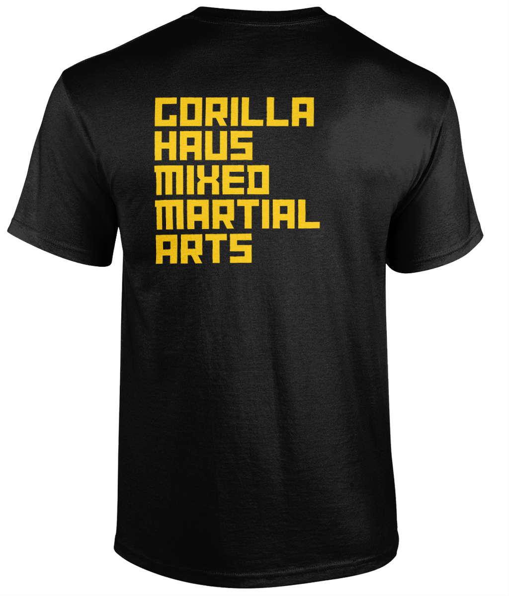 Black and Yellow Gorilla Haus Mixed Martial Arts slogan T-shirt